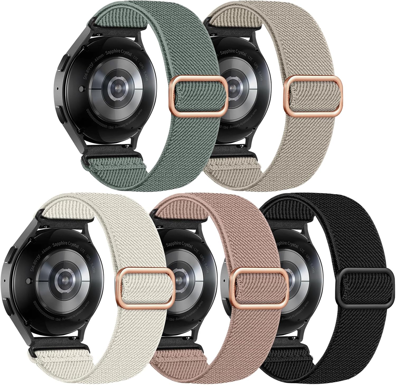 Lerobo 5 Pack Stretchy Bands Compatible with Samsung Galaxy Watch 7 6 5 4 FE Band 40mm 44mm 45mm/Watch 6 4 Classic 4 42mm 46mm 43mm 47mm/Active 2,20mm Soft Nylon Solo Loop Band Elastic Strap